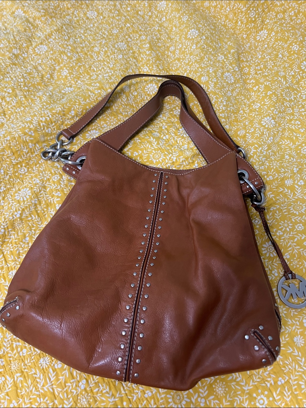 Michael Kors Cognac Leather Studded Shoulder Bag